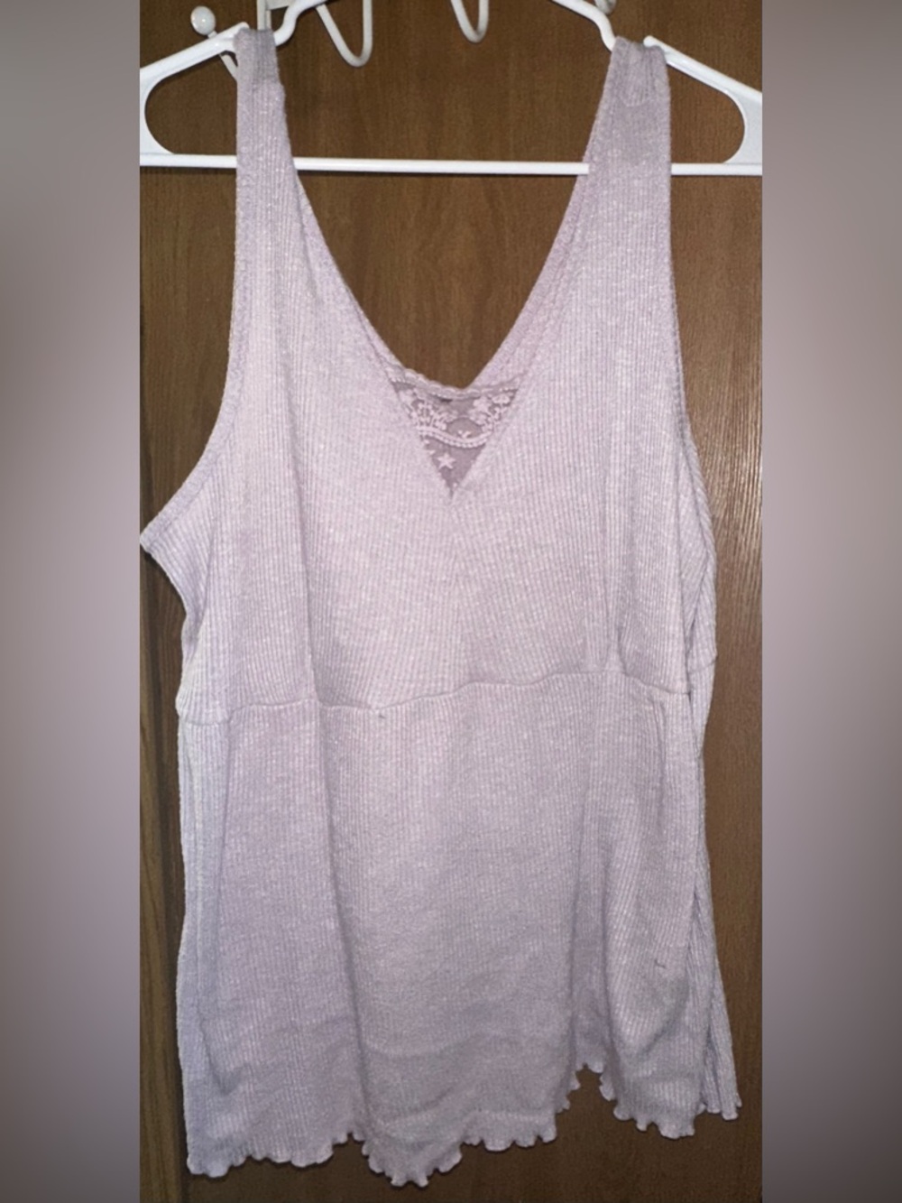 SOLD - Maurices Lavender Ribbed Tank with Lace V-Inset